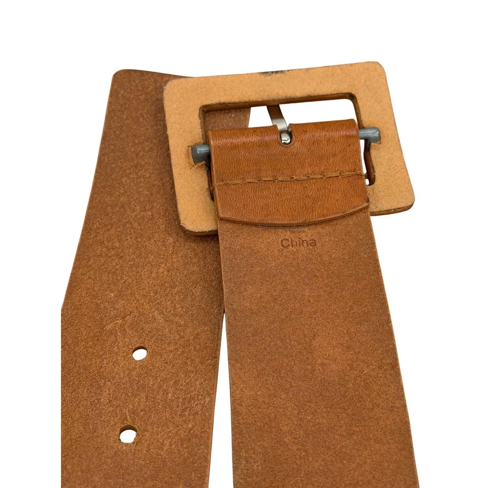 Calvin Klein Wide Leather Belt Womens SZ M Brown Classic Square Buckle Office